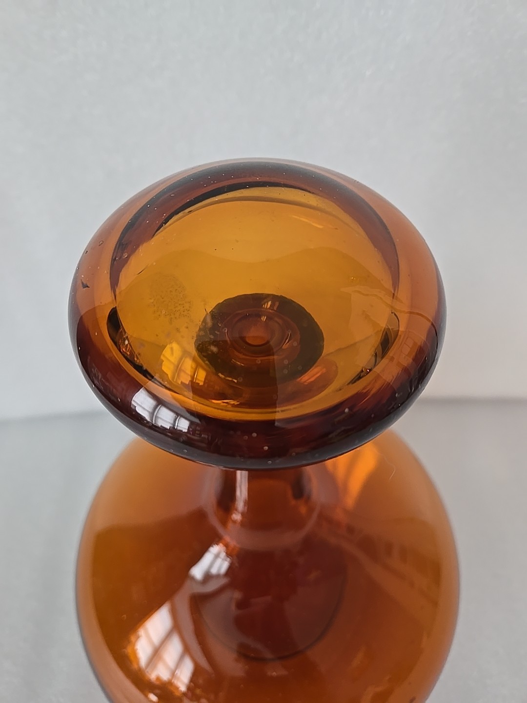 Blenko Orange Amber Glass Decanter Mushroom Stopper 14"