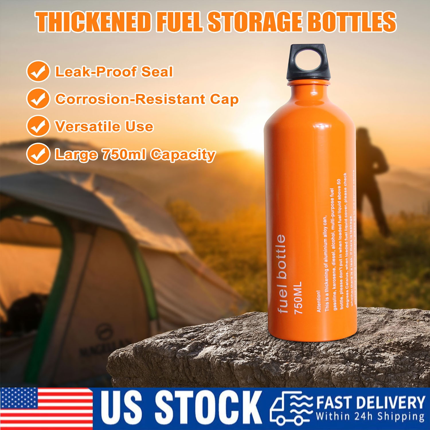 Thickened Aluminum Fuel Bottle Outdoor Camping Petrol Gas Tank Storage 750ml