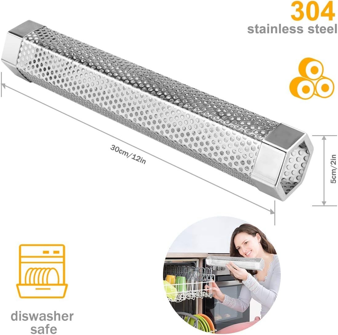 Pellet Smoker Tube, 2 Pack 12'' Stainless Steel BBQ Wood Pellet Tube Smoker, for