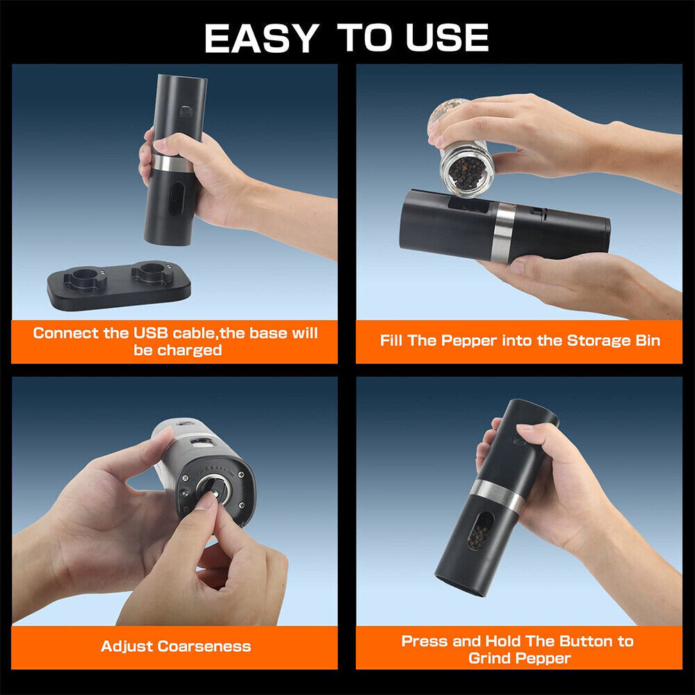 Automatic Electric Salt and Pepper Grinder Set - Rechargeable with LED Light