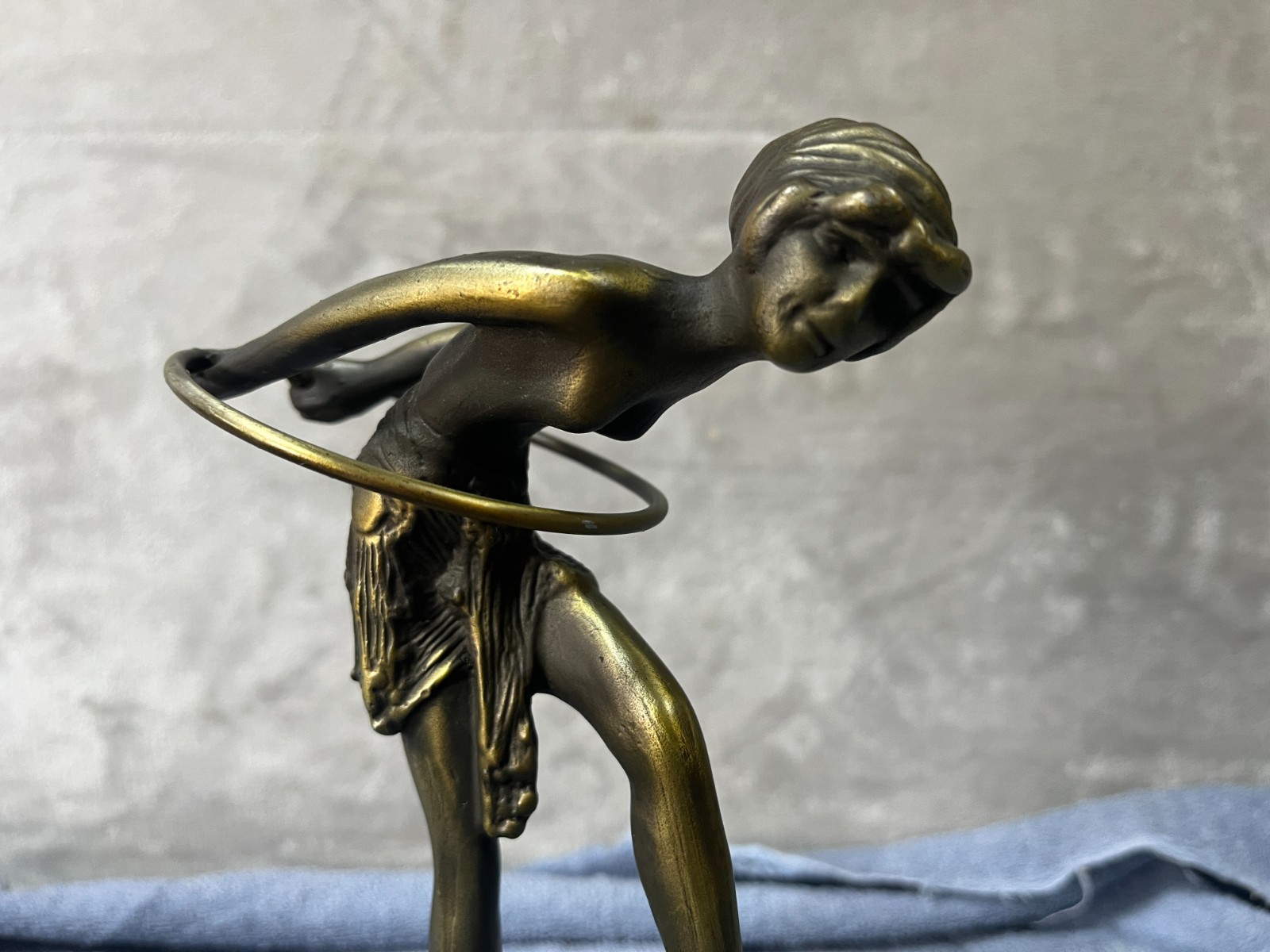 Art Deco Bronze Sculpture Statue Figurine - Hoop Girl Dancer - Marble Base