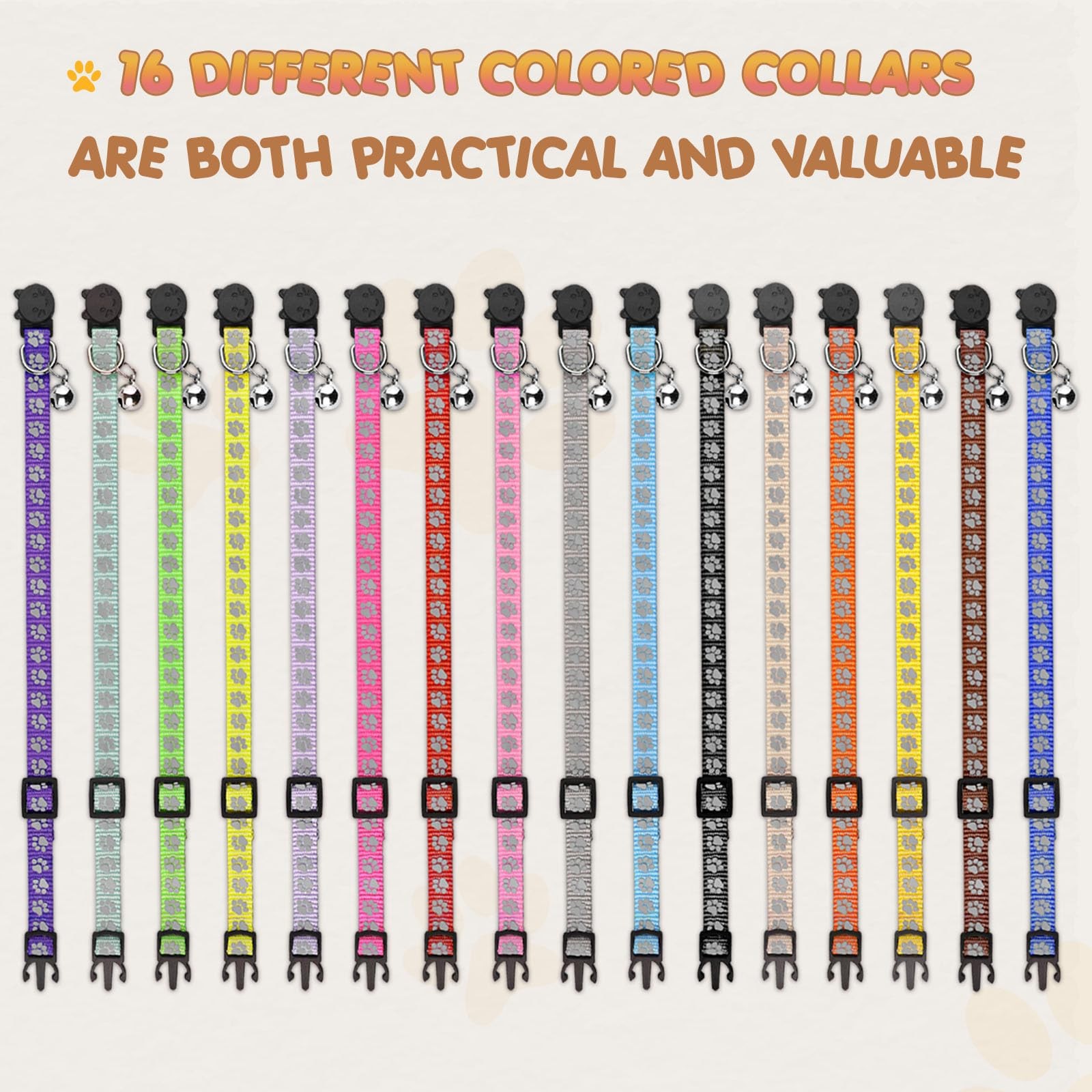 Breakaway Cat Collars Reflective Identification Collars with Bells 16 Pack