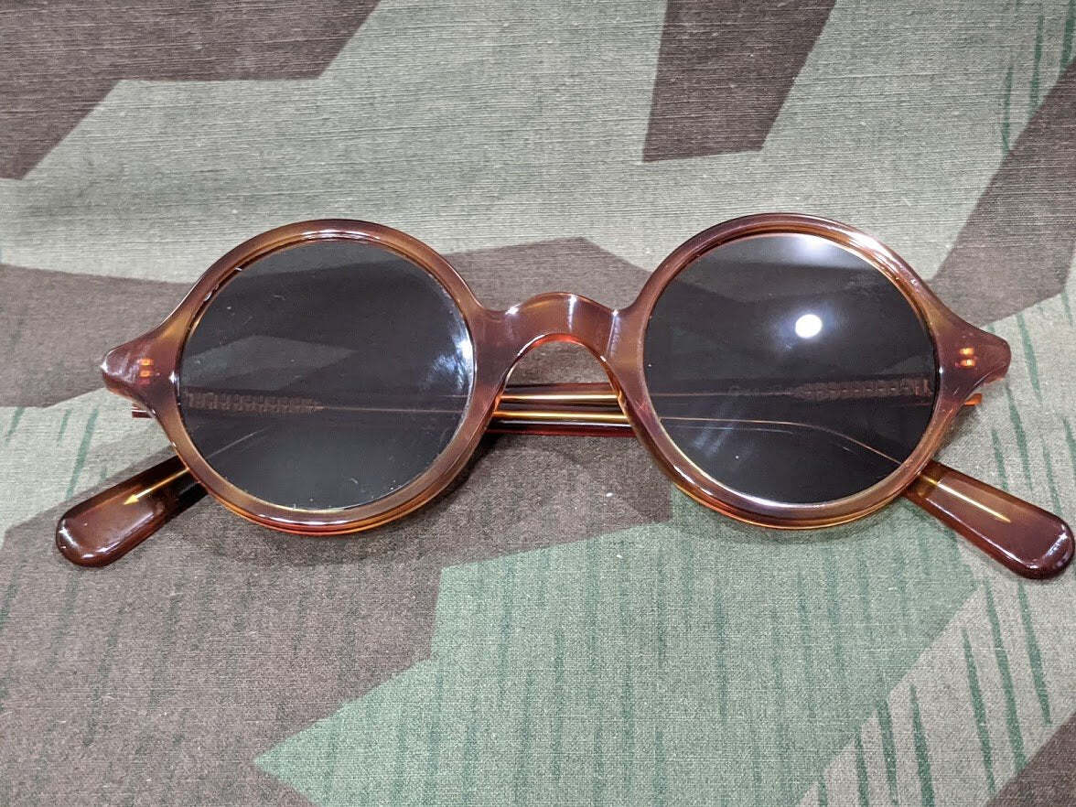 Repro WWII German Tortoise Shell Round MG Blendschutzbrille Sunglasses 1940s Vtg