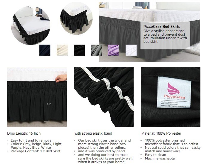 US Ship Wrap Around Bed Skirt Elastic Dust Ruffle 15 Inch Drop 4 Size Wrinkle