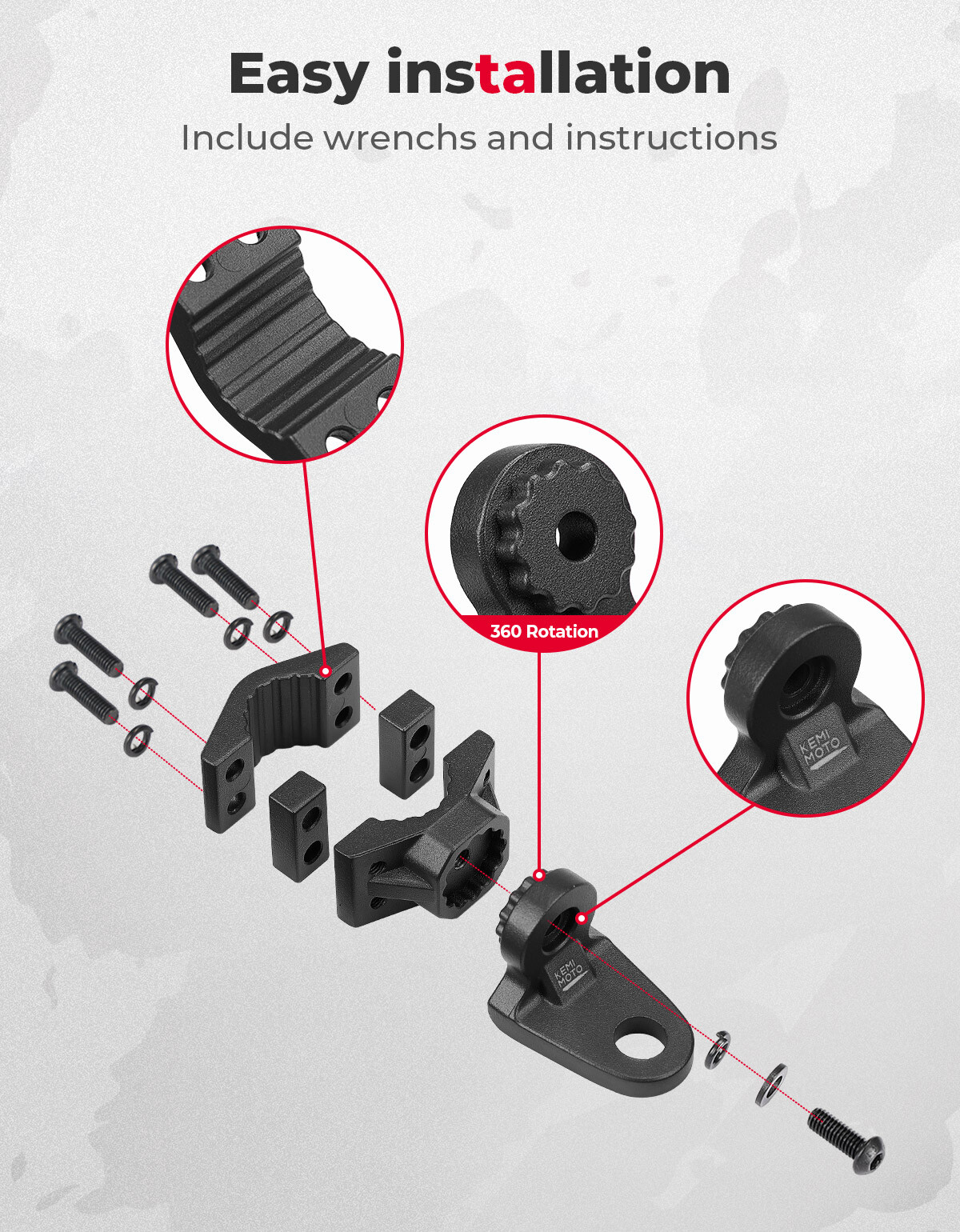 KEMIMOTO 2PC 7/8-9/8" ATV Flag Whip Light Mount Brackets for Yamaha Can-Am