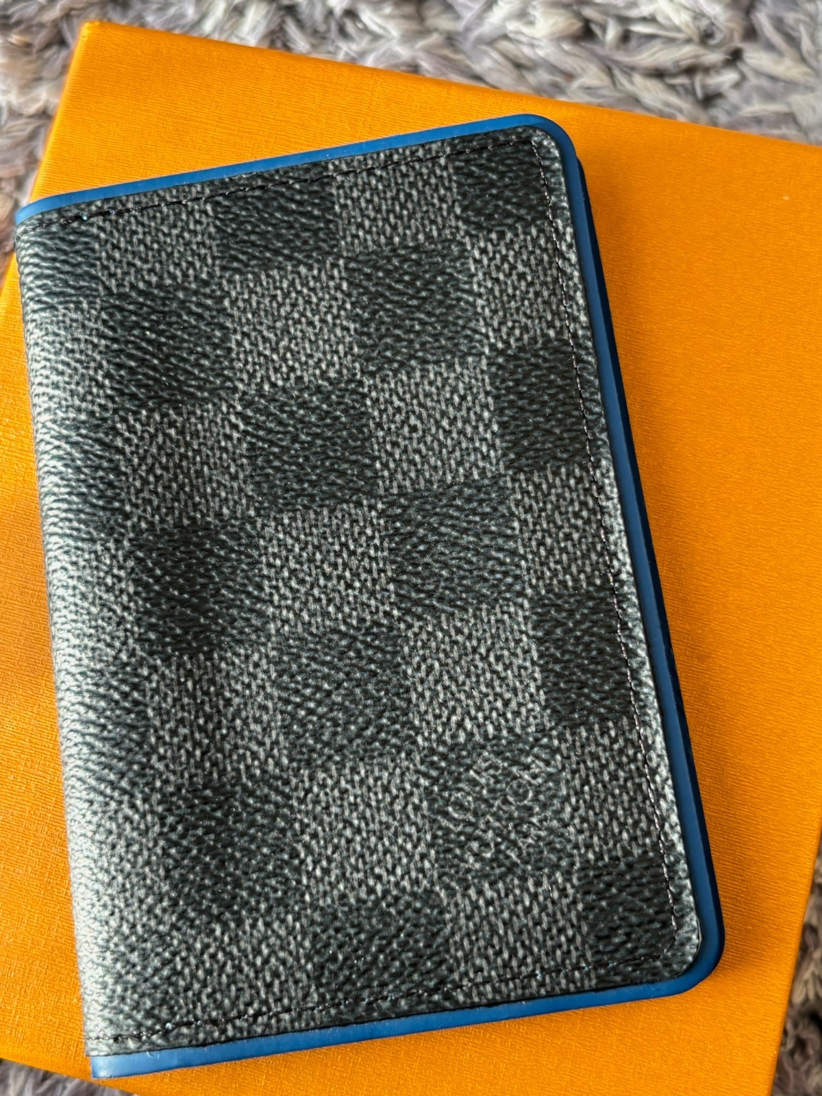 AUTH Louis Vuitton N64432 Damier Graphite Blue Edge Card Case Wallet AB LV