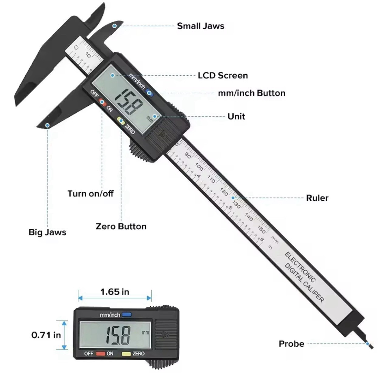 6" 150mm Carbon Fiber Electronic Digital Vernier Caliper Micrometer Gauge LCD