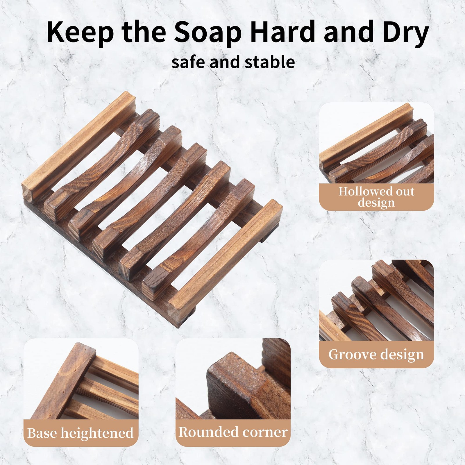 Wooden Soap Dish for Shower,Set of 2 Shower Soap Holder,Self draining Bar Soap