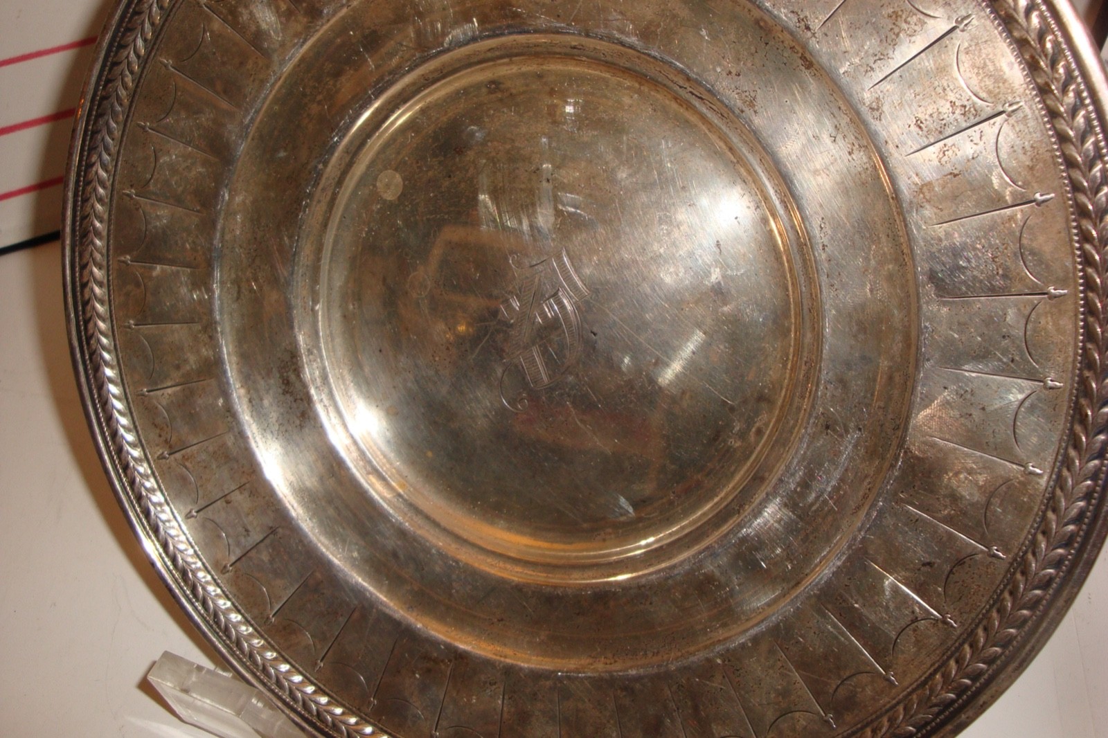 Decorative La Pierre Sterling Silver monogrammed "B"platter 282 grams 9 1/2 dia