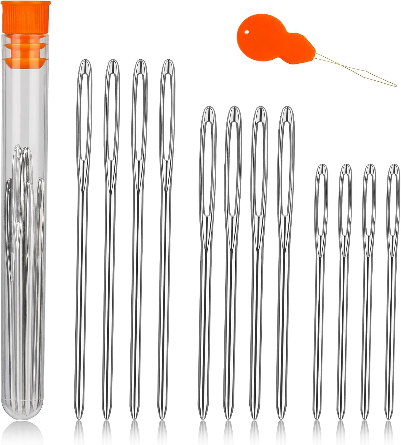 12PCS Large-Eye Blunt Needles – 3 Sizes Yarn Needles with Threader (Silver)