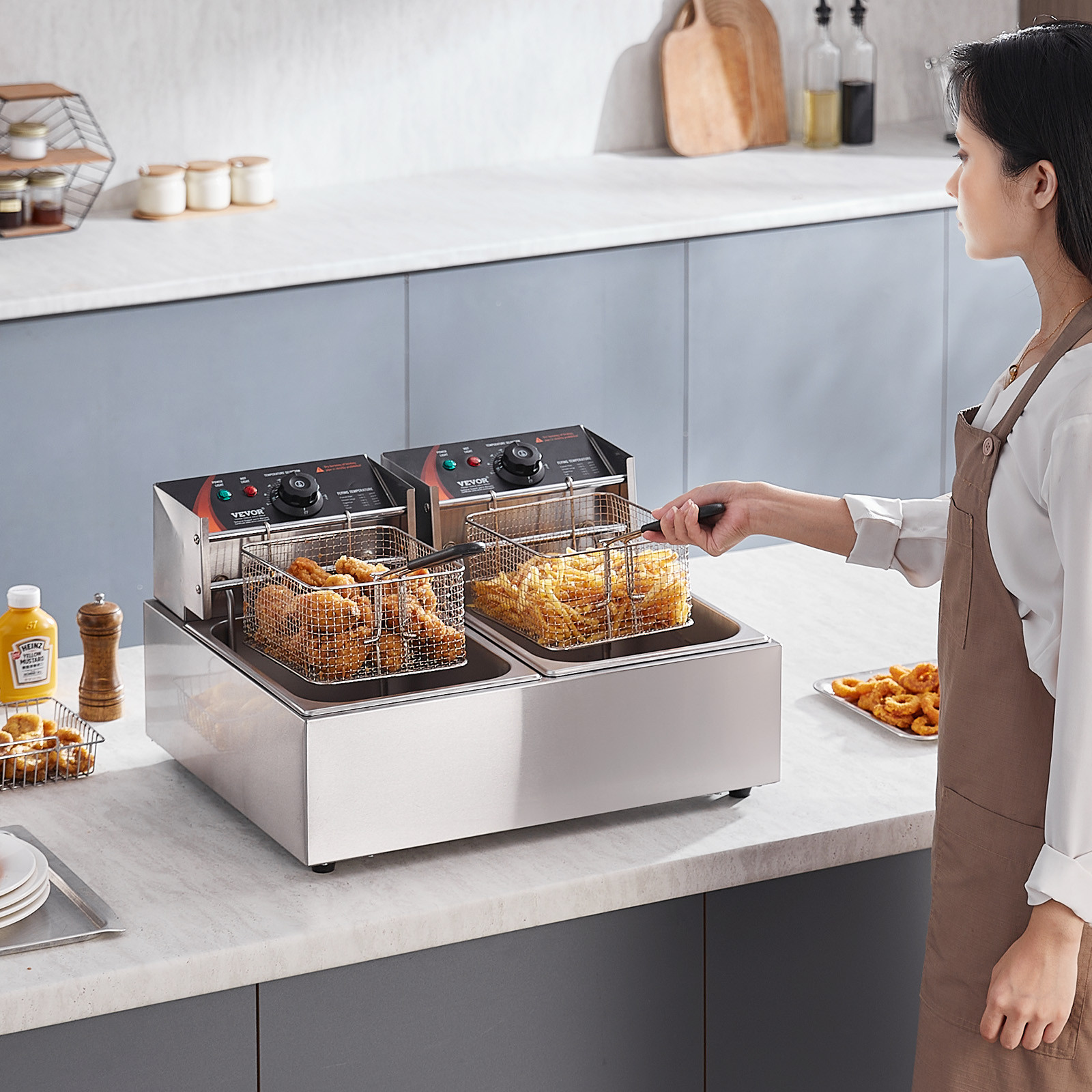 VEVOR Commercial Electric Deep Fryer Countertop Fryer 3000W Dual Tank 2x9Qt/8.6L