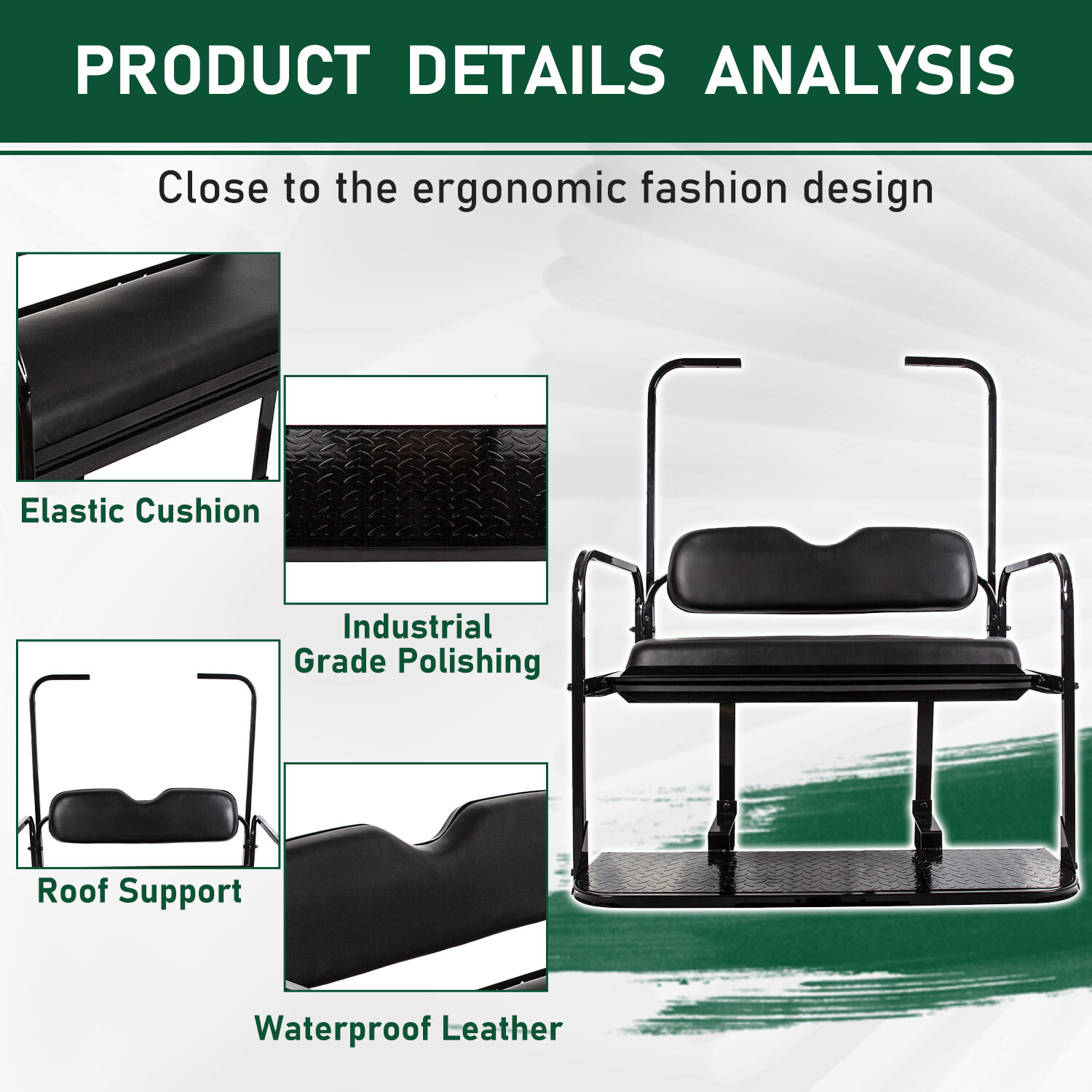 Golf Cart Flip Folding Rear Back Seat Kit w/ Roof Support For EZGO TXT 1995-UP