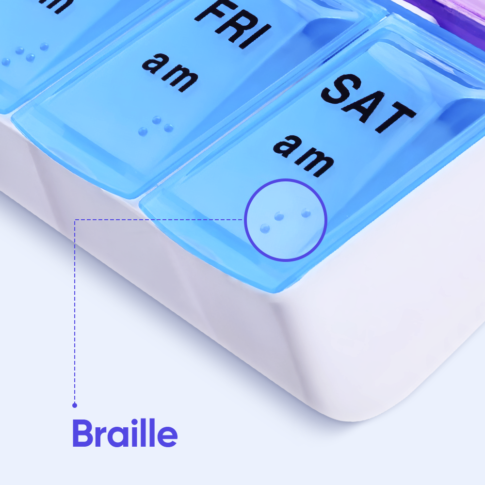 2x FDA Weekly Pill Box Organizer Grid 7 Day AM PM Medicine Case Braille Design