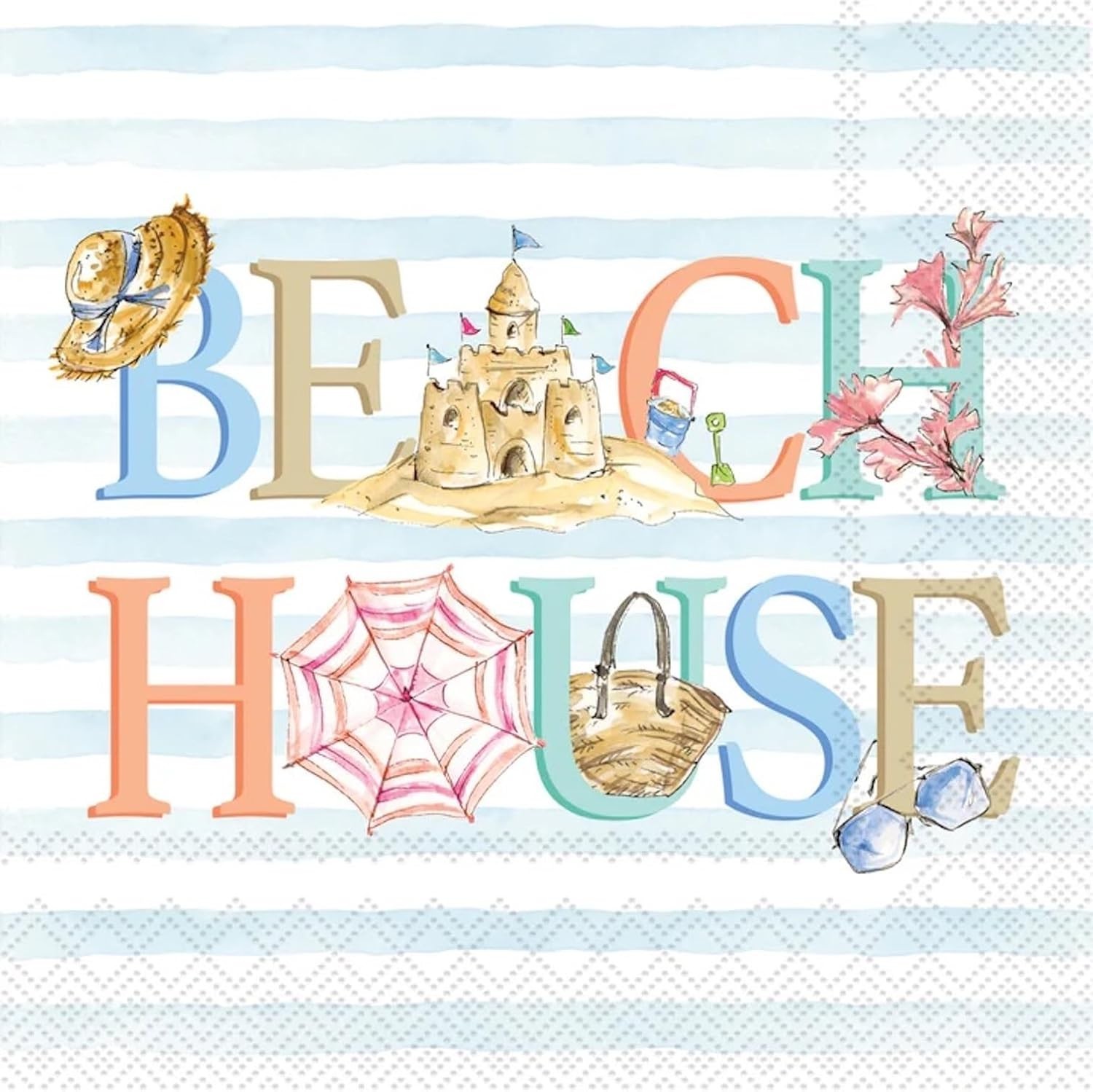 Decoupage Art Craft Napkins-Cocktail Size 5" x 5" Beach House, Coastal, Stripes