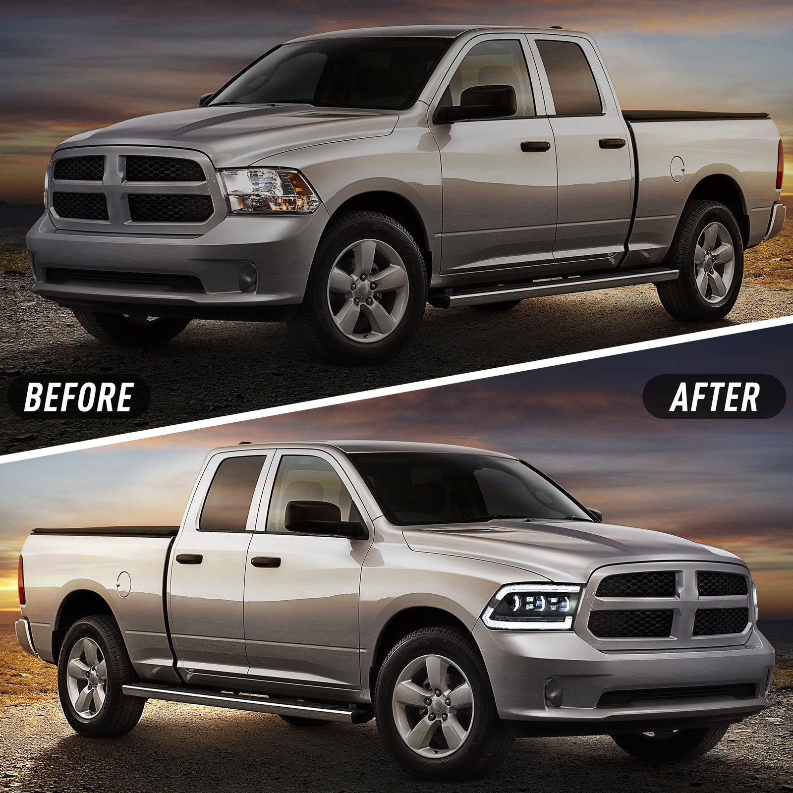 Smoke Headlights Compatible For 4th Gen Dodge Ram 1500 2500 3500 2009-2018