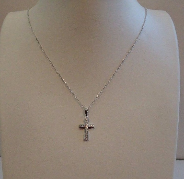 CROSS NECKLACE PENDANT W/ .45 CT LAB CREATED DIAMONDS 925 STERLING SILVER