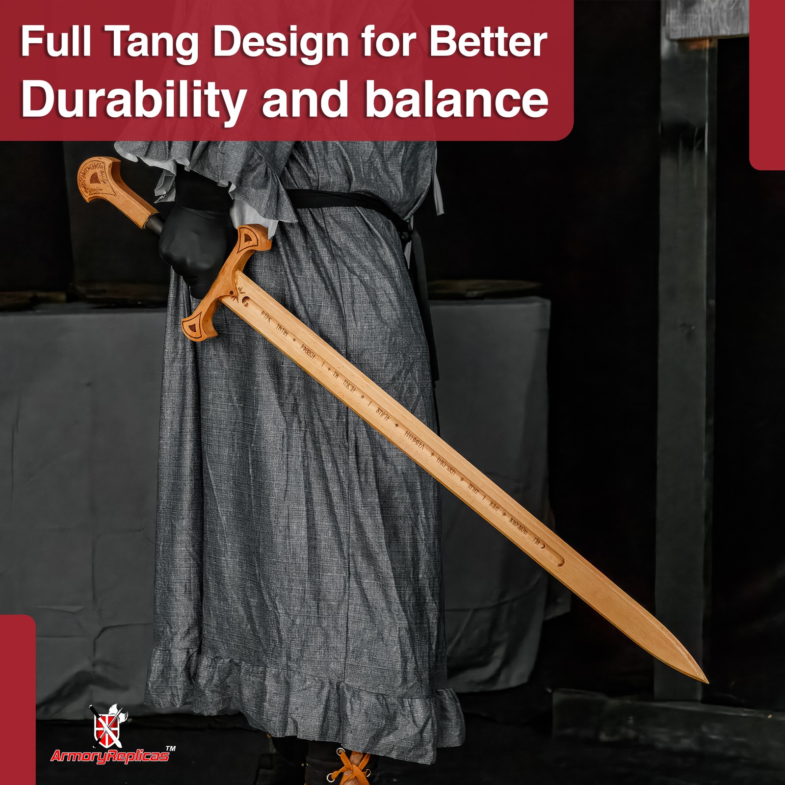 Medieval Wooden Training Sword Practice Longsword Cosplay Stage Combat Replica