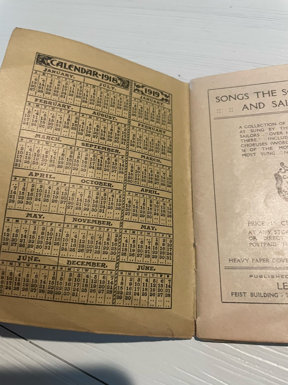 1918 Songs The Soldiers and Sailors Sing World War 1