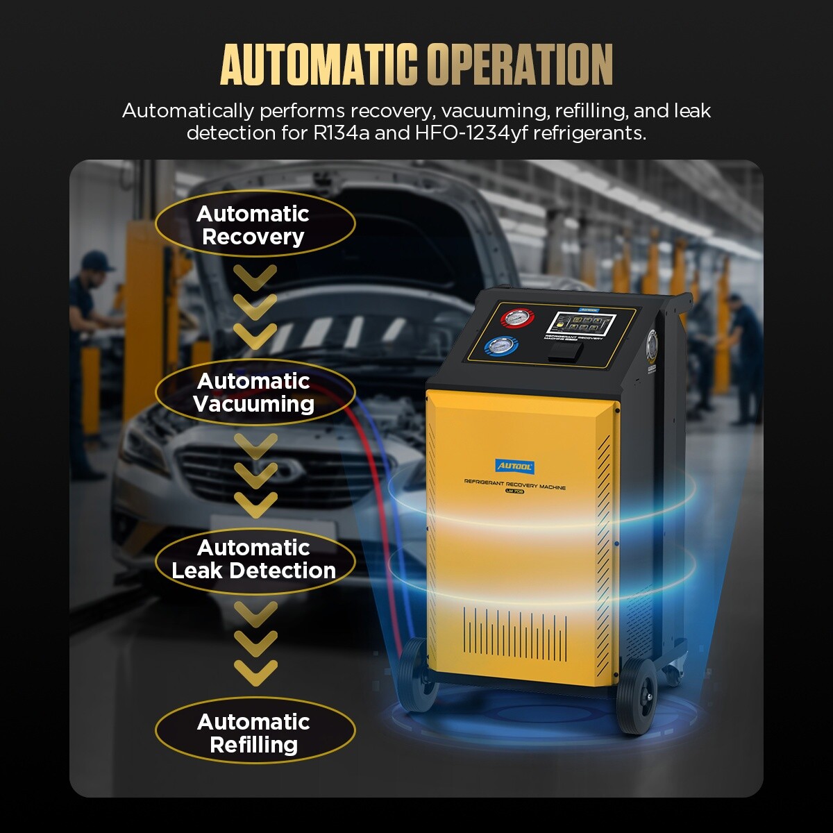 LM708 Fully Automatic Refrigerant Recovery Machine A/C Dual Tank Filling 3/8HP