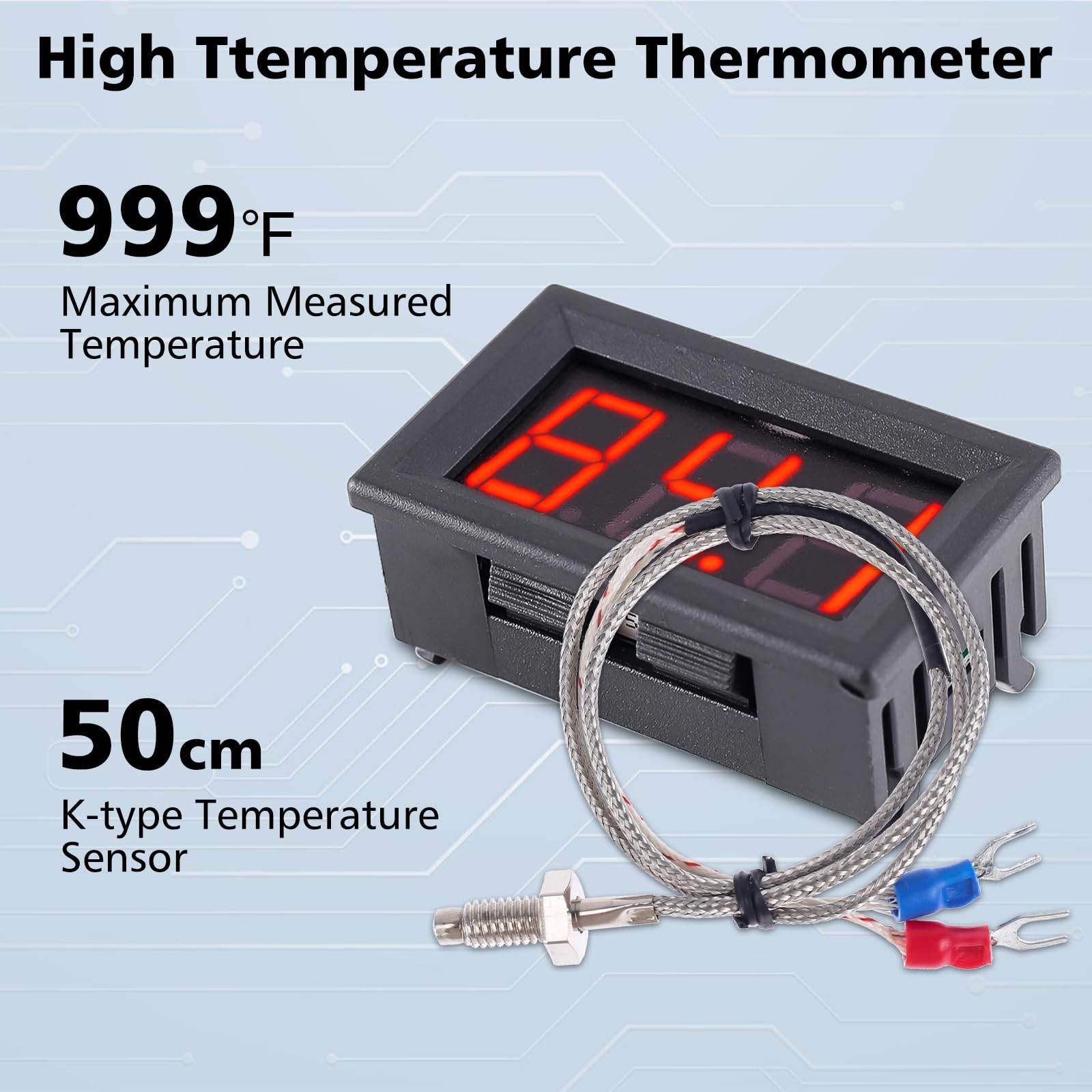 12V Red Fahrenheit Digital Temperature Meter -76F~999F LED Display with Indus