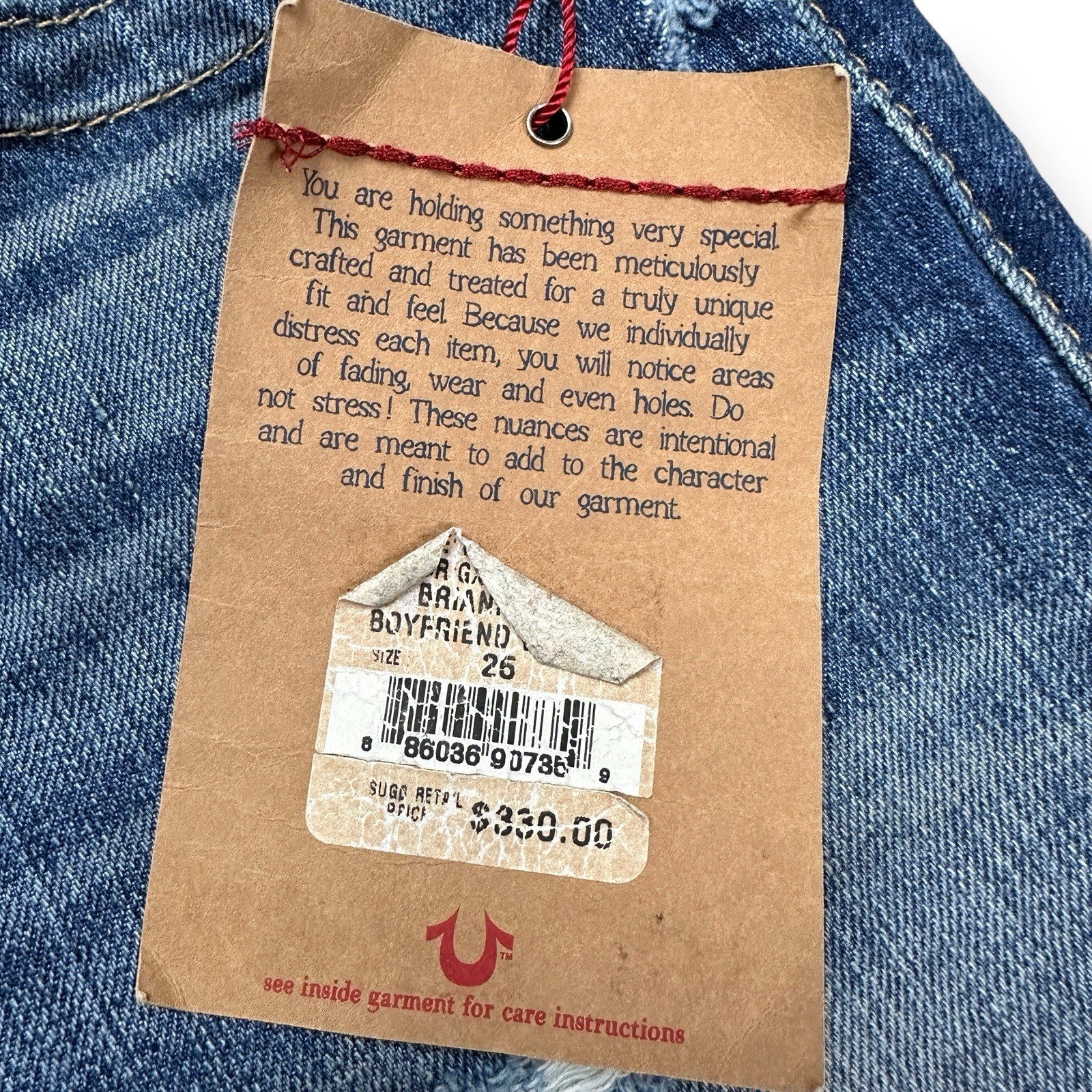 VTG True Religion Size 25 Brianna Baja Boyfriend Button-Fly Serape Patched Jeans