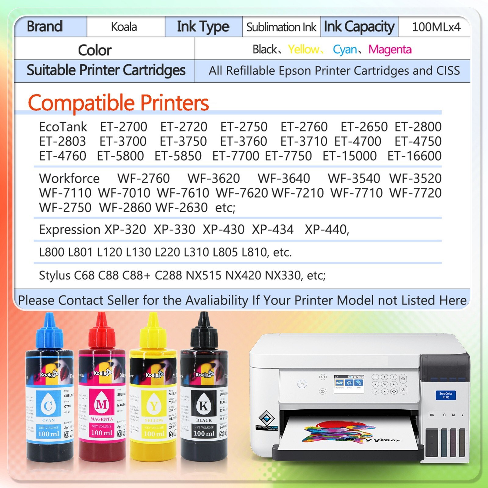 Bundle Kit 125g A-SUB Sublimation Paper 8.5x11 + Koala Sublimation Ink Inkjet