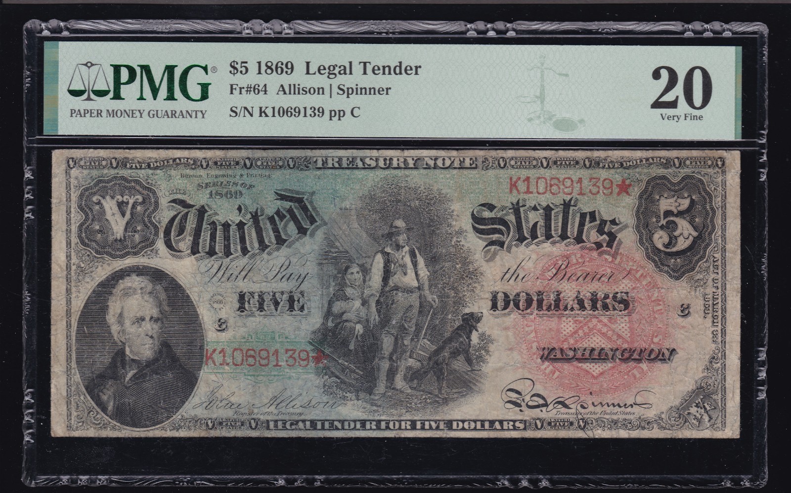 1869 $1 RAINBOW *Gorgeous Mid-Grade Example of this RARE Note* CV $1,020 in VF20