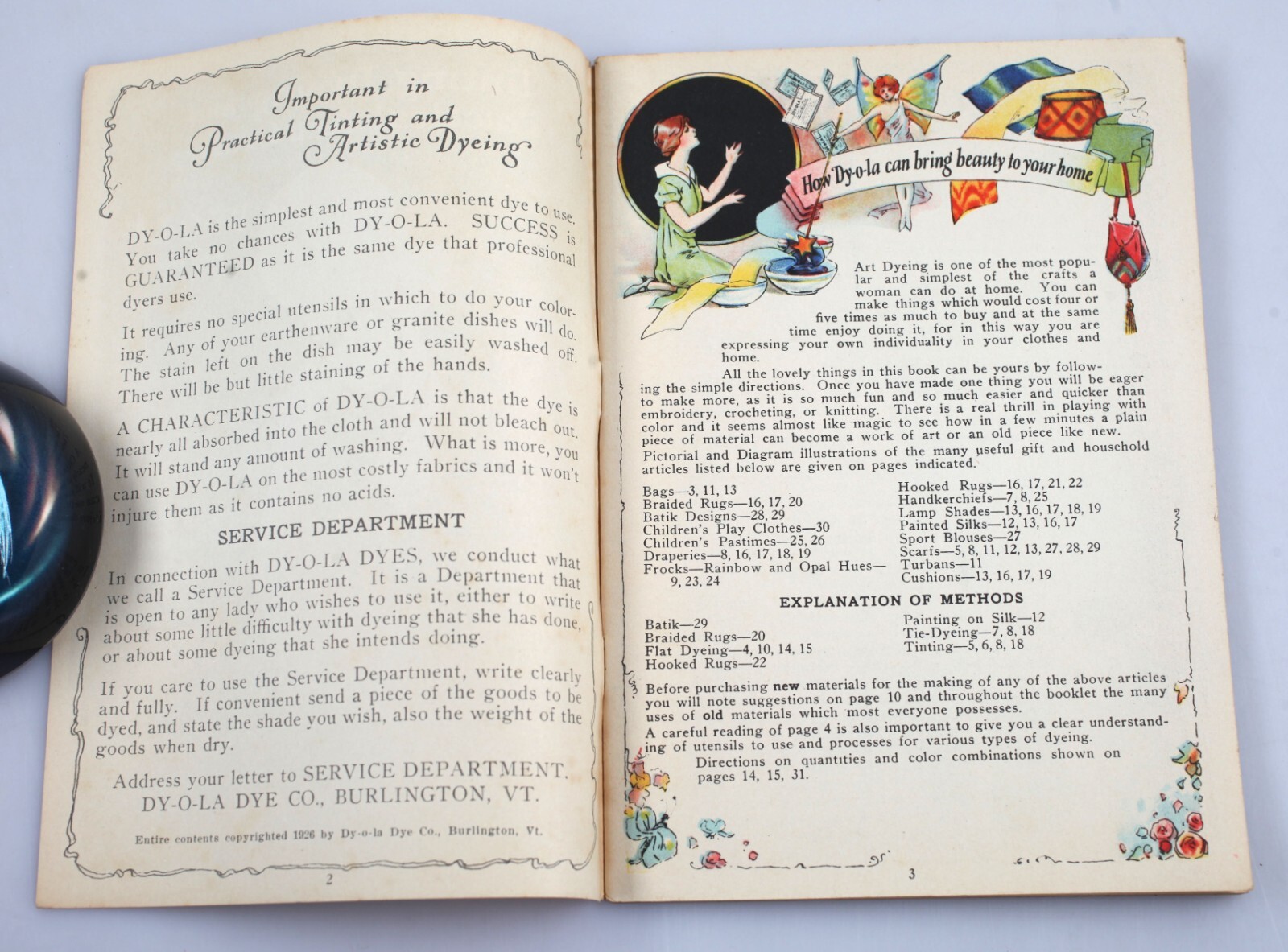 Flappers 1926 Tinting Dyeing Art Craft with DY-O-LA Dyes Booklet Burlington VT