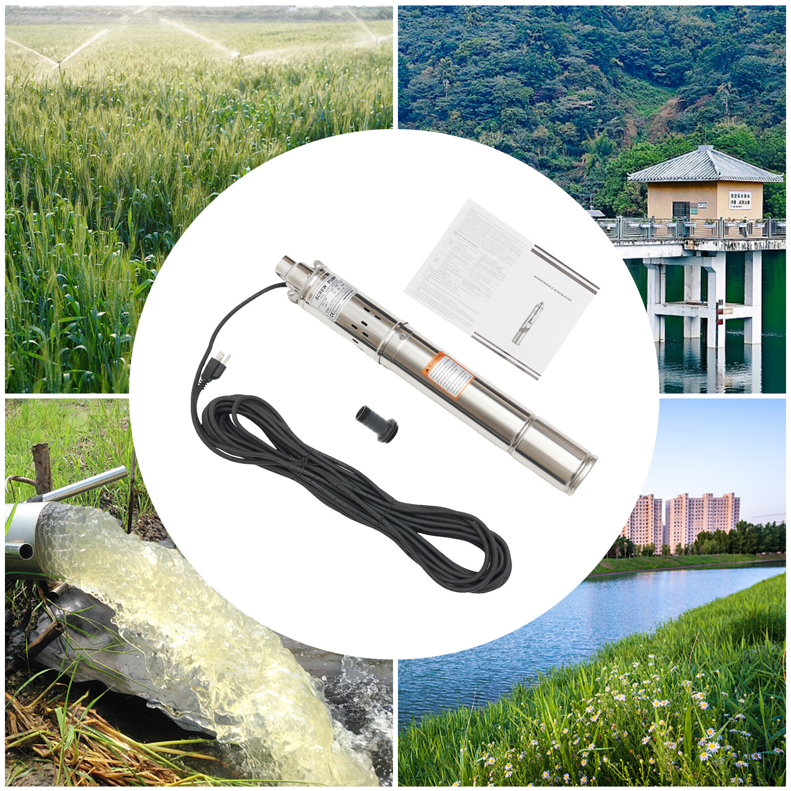 3" Deep Well Submersible Pump Stainless Steel Water Pump 1HP 115V 334ft 2.5m³/h