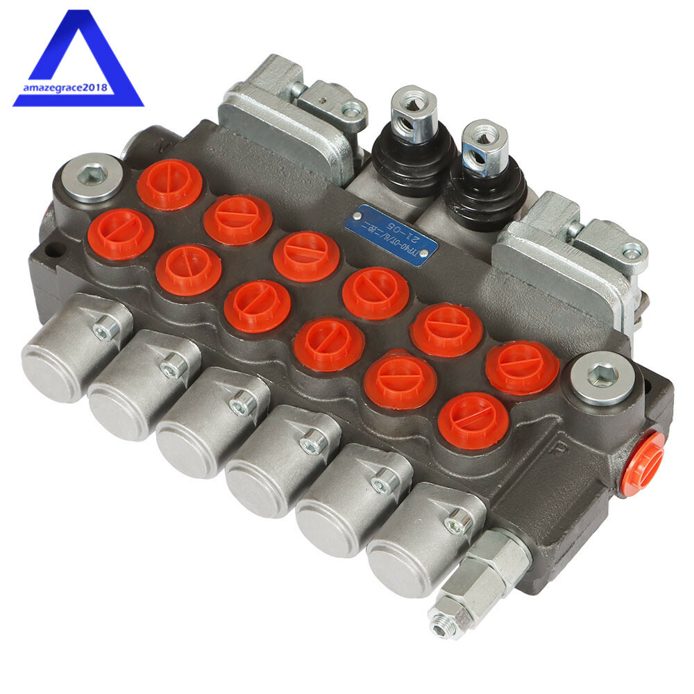 11 GPM Hydraulic Backhoe Directional Control Valve w/ 2 Joysticks,6 Spool,