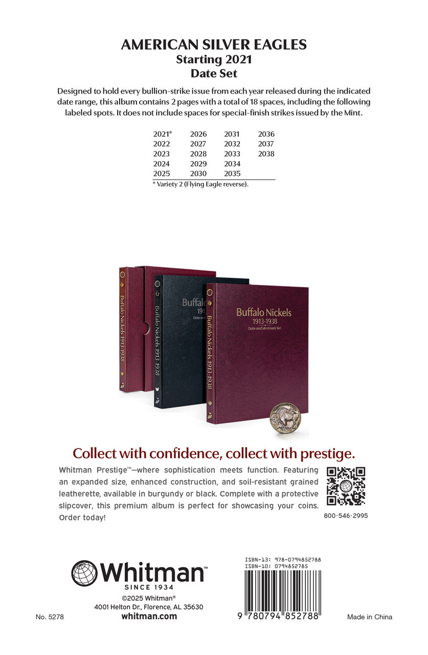 Whitman Prestige™ Coin Album - American Silver Eagles: Starting 2021 Date Set
