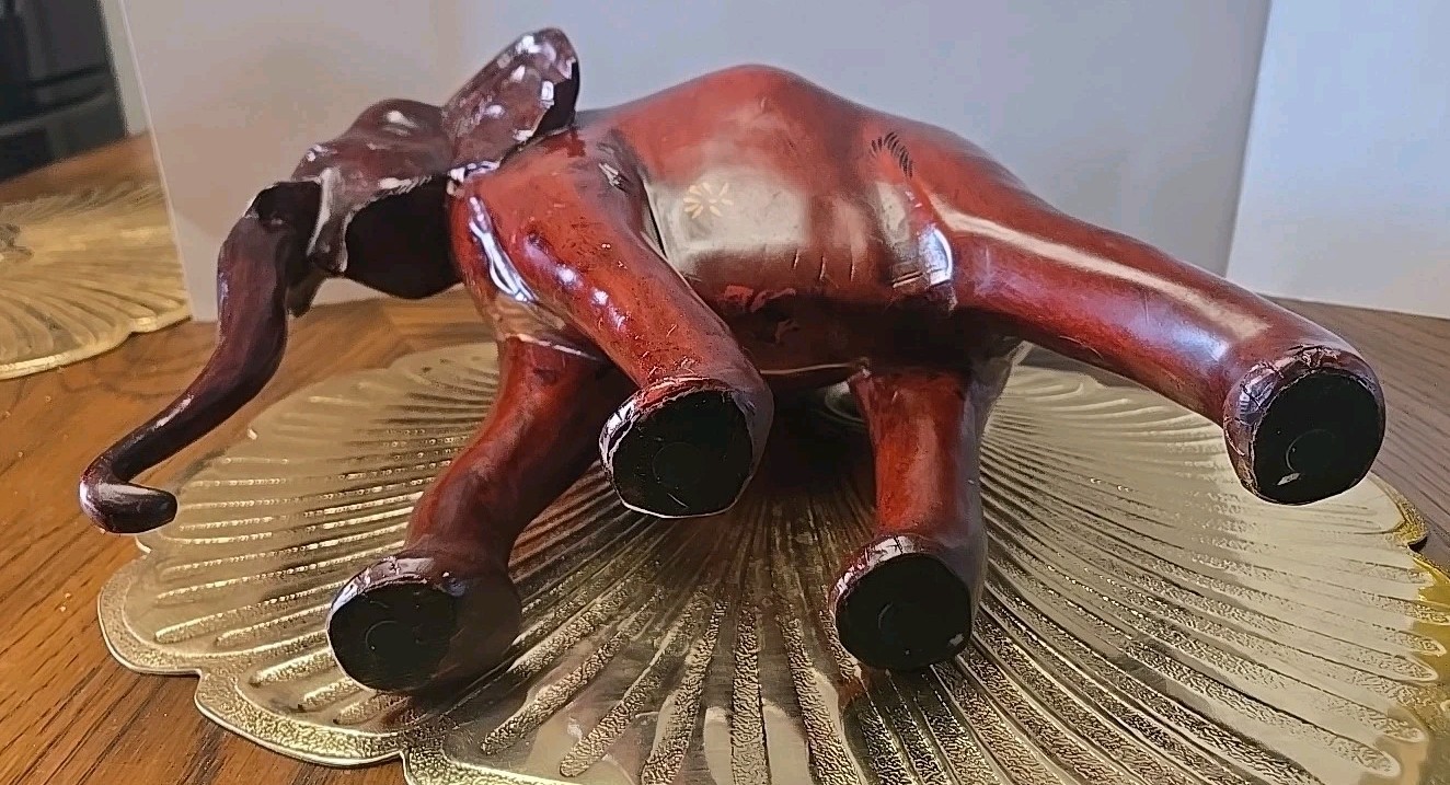 Elephant- Hand Crafted-Soild Wood- Beautiful Accent Painting On Saddle 12"