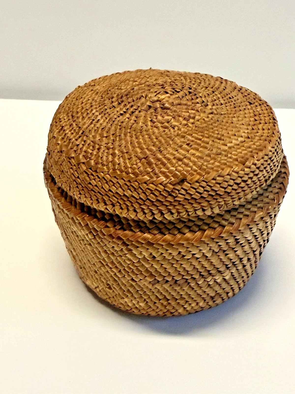 Native American Indian Weaved Lidded Nootka Basket; Small 3"; Early 1900's; #B20