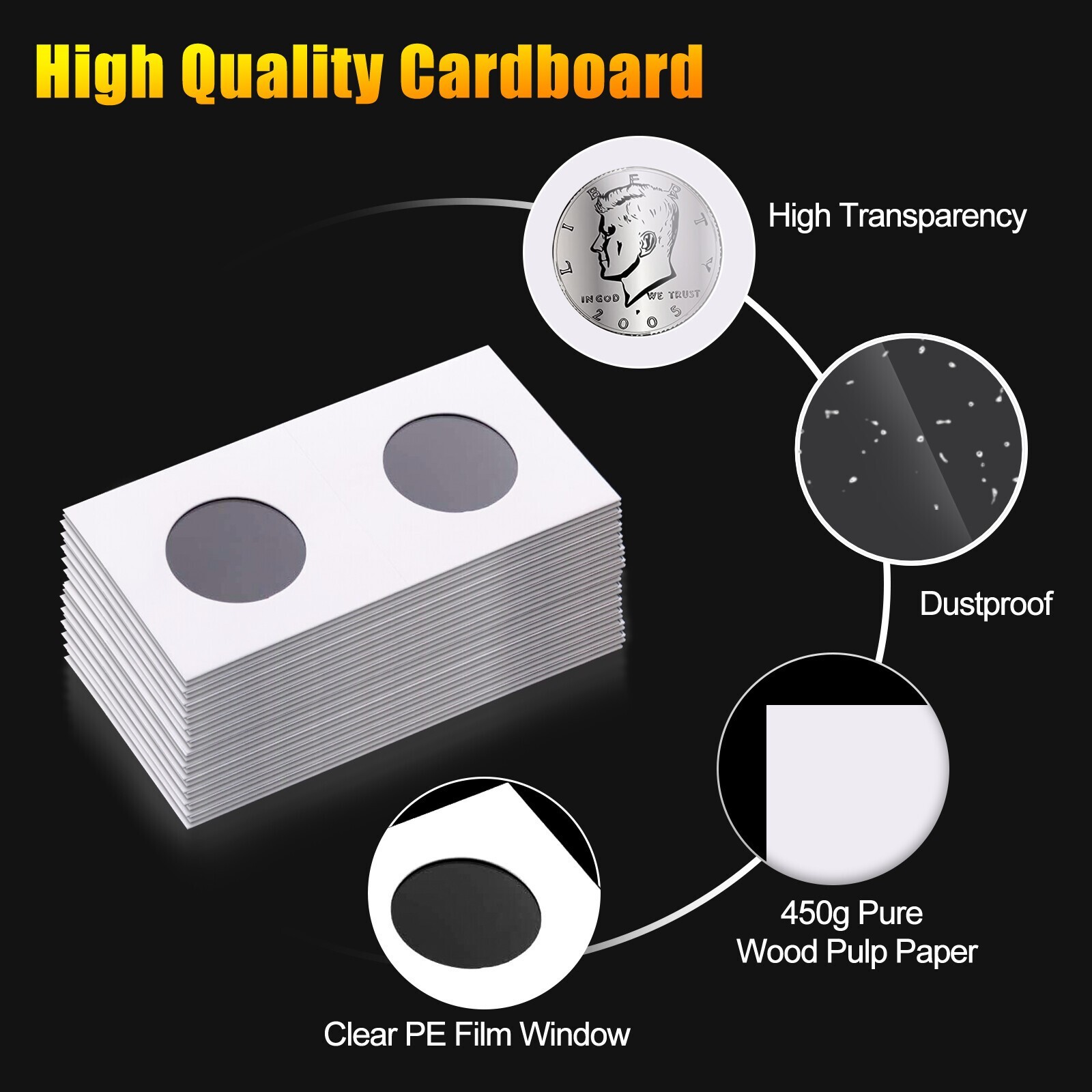 200PCS/Set Assorted Coin Holders 2X2 Cardboard Mylar Flips Include 4 Sizes