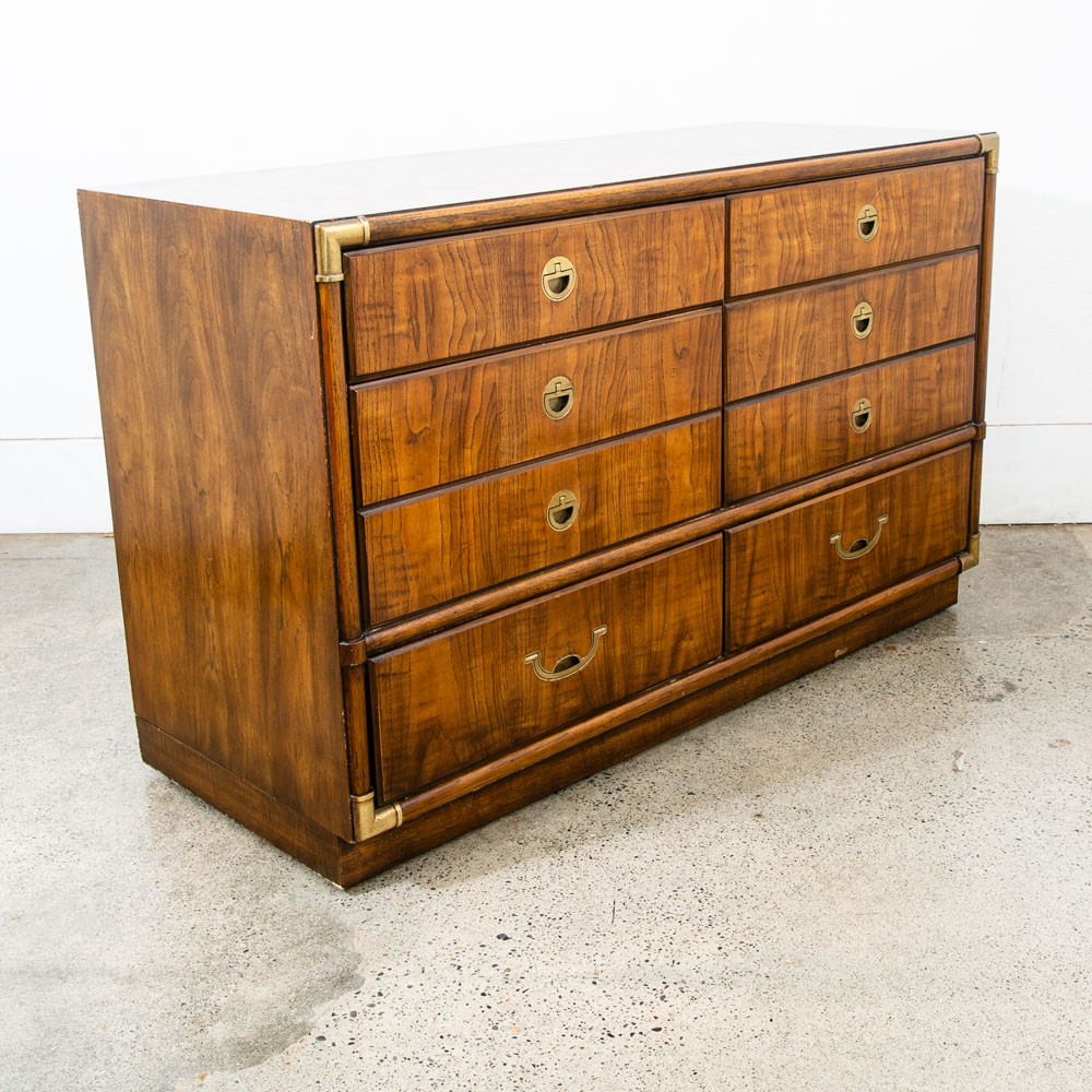 Mid Century Modern Credenza Dresser Drexel 6 Drawer Brass Handles Accolade Mcm