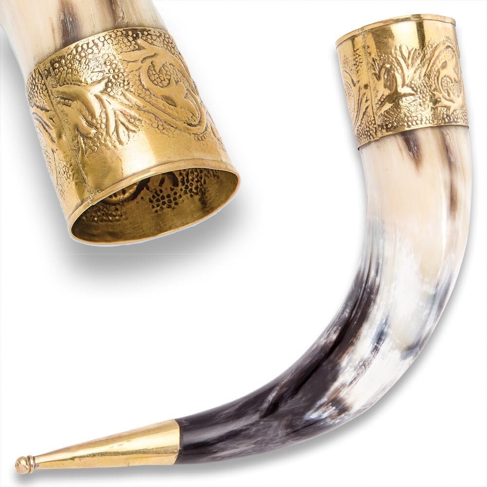 Natural Chieftain Medieval Viking Horn Ale Beer New with Brass Accents
