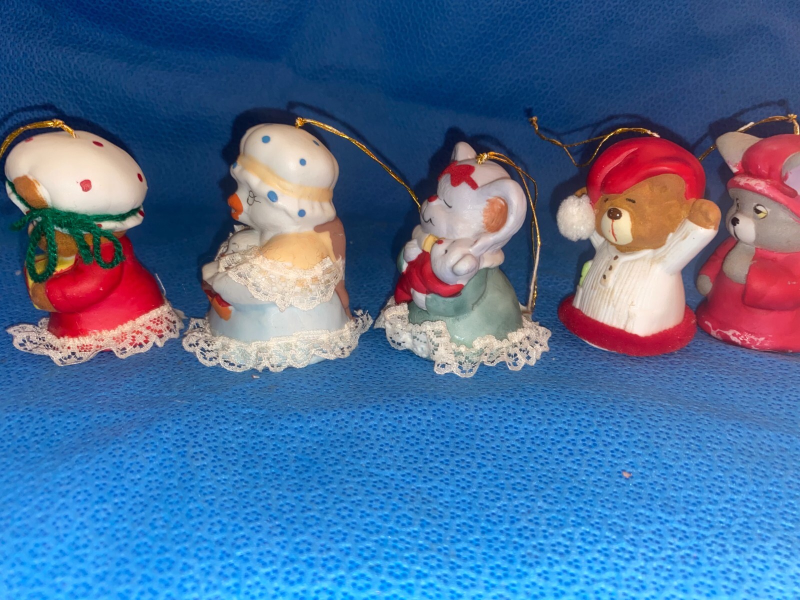 11 Vintage Jasco Cute Critter Christmas Bell Porcelain Bisque Ornaments