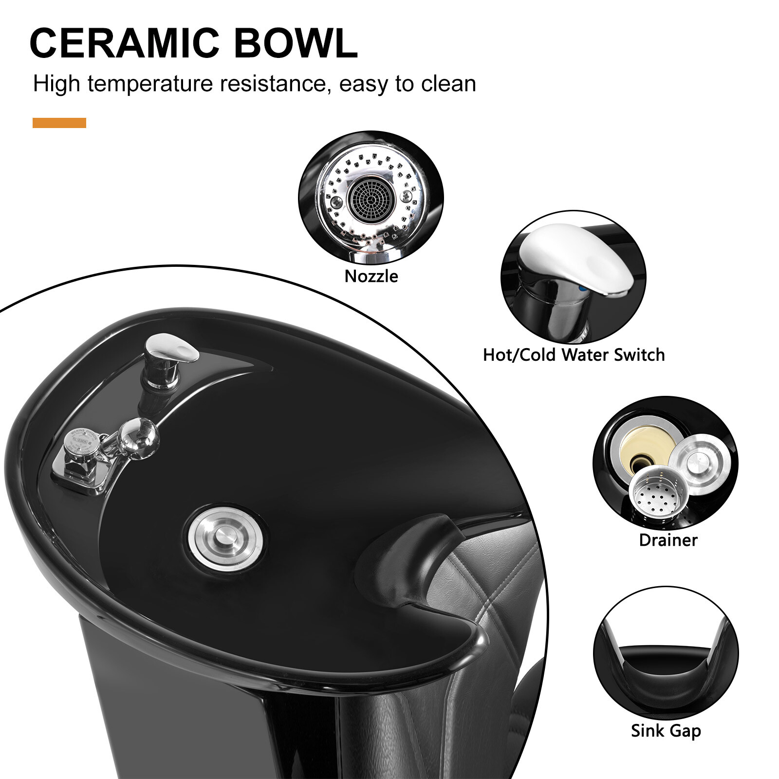 Pro Barber Backwash Unit Ceramic Shampoo Bowl Washing Sink Beauty Salon Station