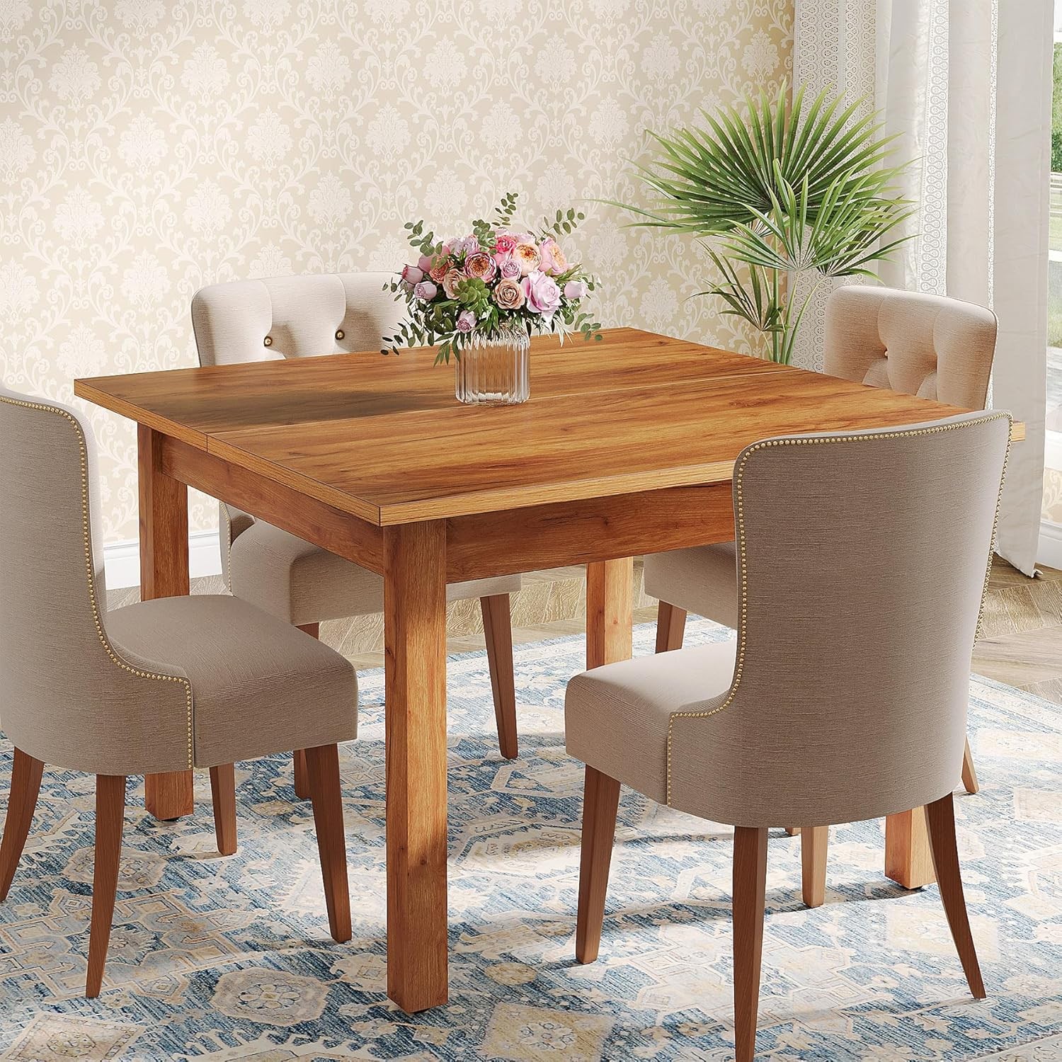 39.4'' Square Dining Table for 4 People, Wooden Kitchen Table Small Dinner Table