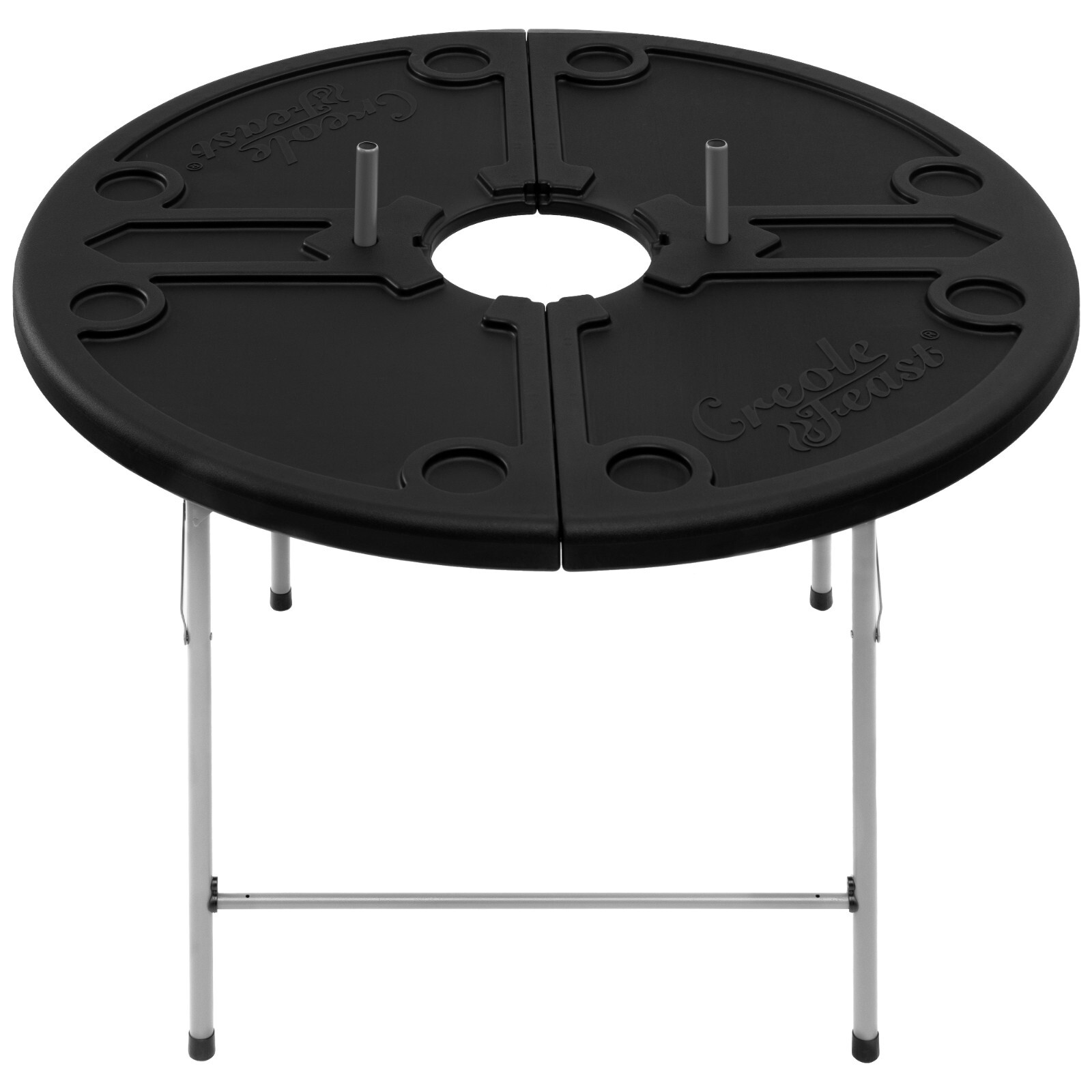 Creole Feast Foldable 47-inch Round Crawfish Table, Portable Table, Black