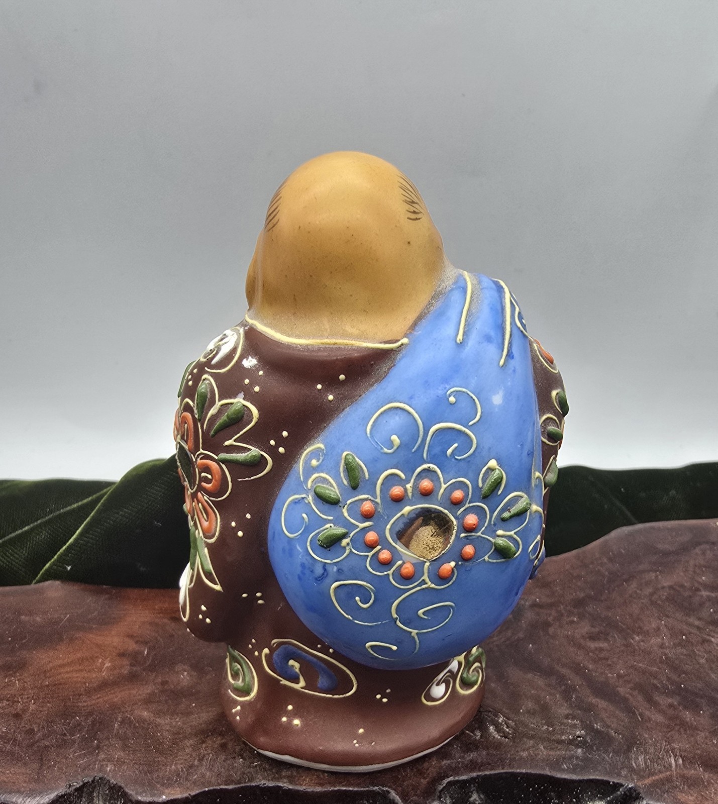 Vintage Kutani Moriage Japanese Hotei Laughing Buddah 3.5x2 Asian Figurine