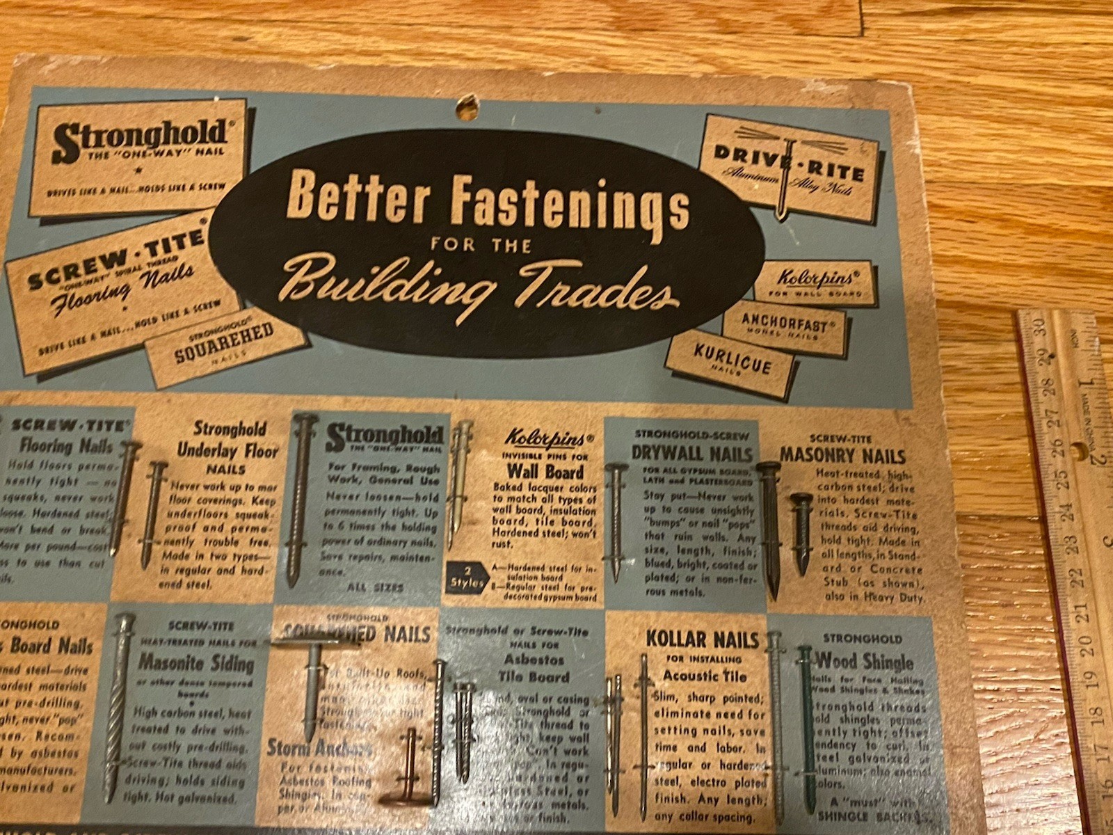 VINTAGE 1954 SALESMAN SAMPLE STRONGHOLD LINE INDEPENDENT NAIL PACKING - COMPLETE