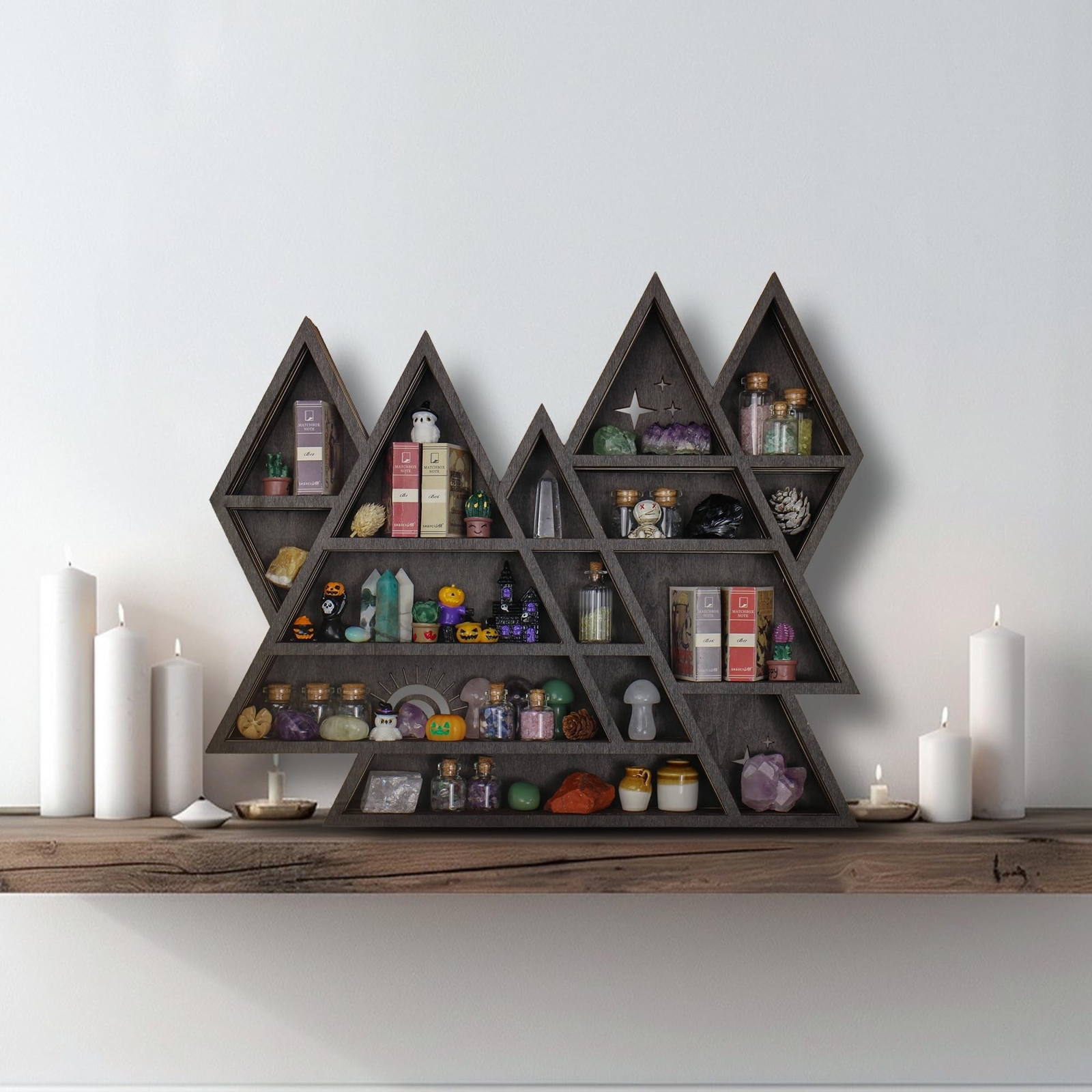Triangle Mountain Crystal Shelf Display for Wall, Rock Gem Healing Stone Coll...