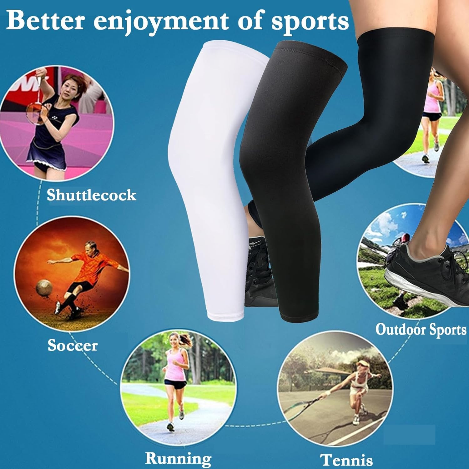 2 Pairs Leg Sleeves,Full Compression Sleeve for Men Women,Long Knee Large