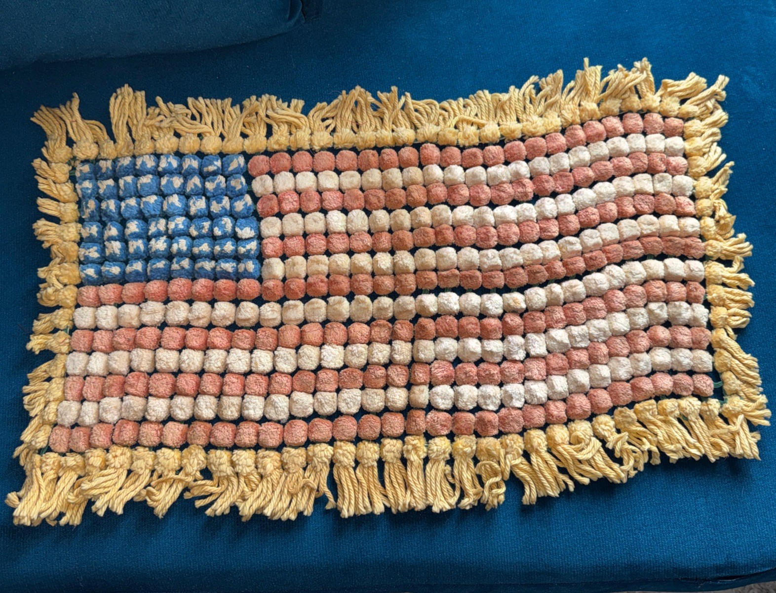 Victorian era American Country Flag Folk Art Embroidery Rare Item. 27” X 16”