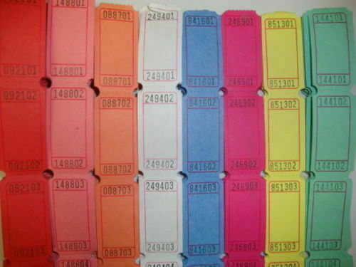 Single Blank Event Party Carnival Flat Raffle Tickets Assorted Colors