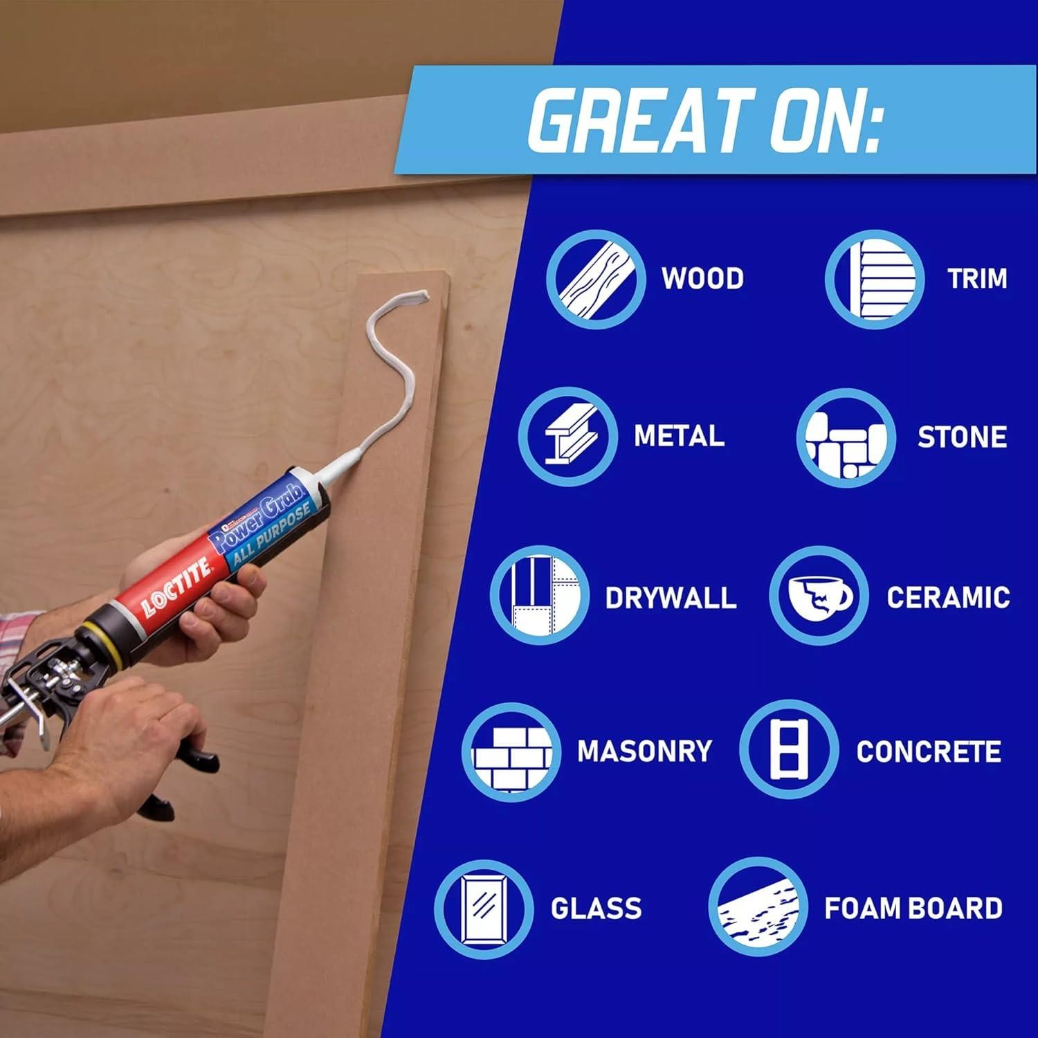 Loctite Power Grab All Purpose, White Construction Adhesive, 9 fl oz Cartridge