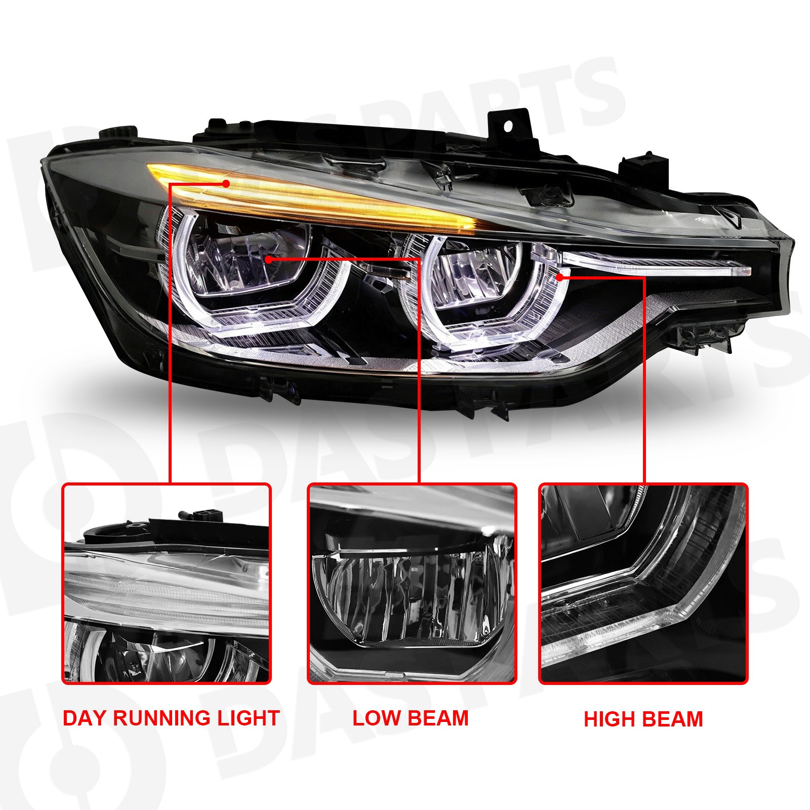 For 2012-15 BMW F30 320i 328i 335i DRL Headlight Full LED LCI Style fit Halogen