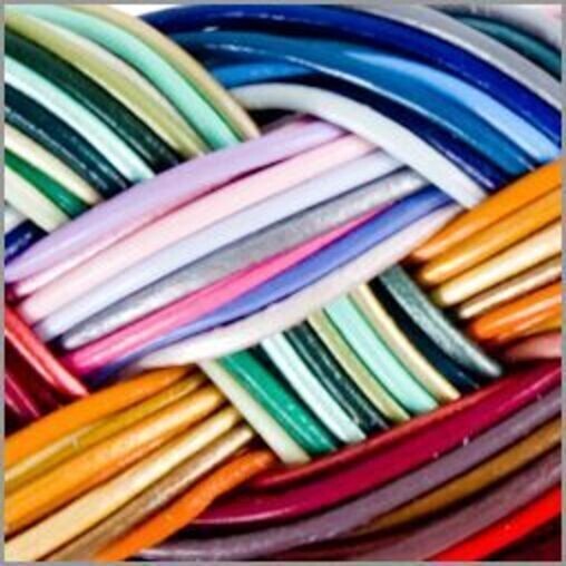 Multi-Color Genuine Leather 2mm Round Cord (20 Pieces) (1 Meter Each)