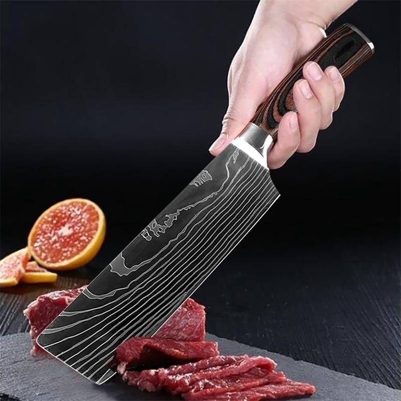 Kitchen Knife Set Japanese Damascus Pattern Chef Knives Stainless Steel Cleaver